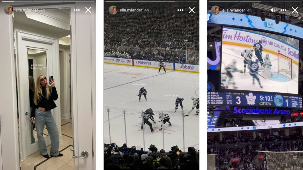 via screengrab of Ella Nylander's Instagram stories during the Leafs game